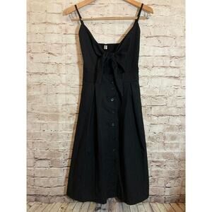 Ecowise Dress Womens Large Black LBD Midi Fit & Flare Cutout Tie Front Smocked